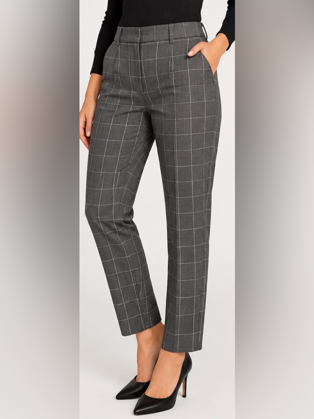 Banana Republic Avery Gray Windowpane Plaid Ankle Pants Size 14